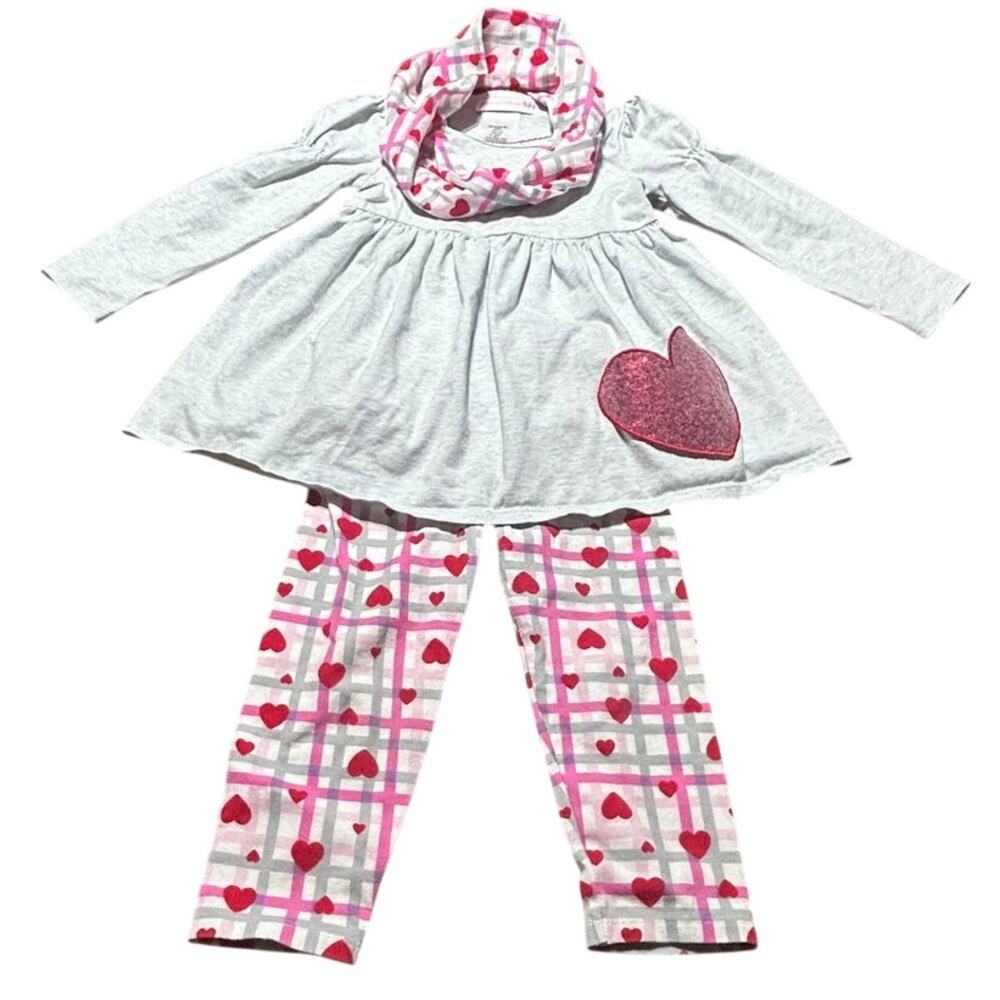 Bonnie Jean Valentines Day Red heart 3-piece legging set sz 2T